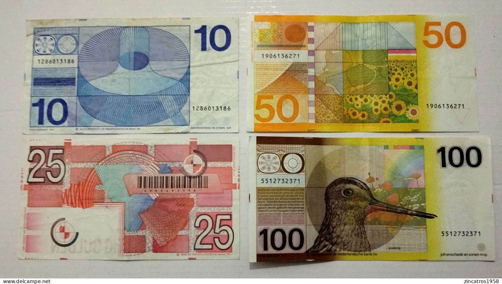 Netherlands / Pays Bas / Lot 5 Gulden 1973 P.95 + 10 Gulden 1968 P.91 + 25 Gulden 1971 P.92 + 50 Gulden 1982 P.96 +++ - Colecciones