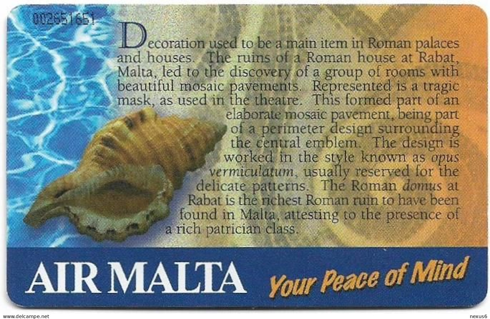 Malta - Maltacom - Sea Shell, 08.2001, 95U, 10.000ex, Used - Malta