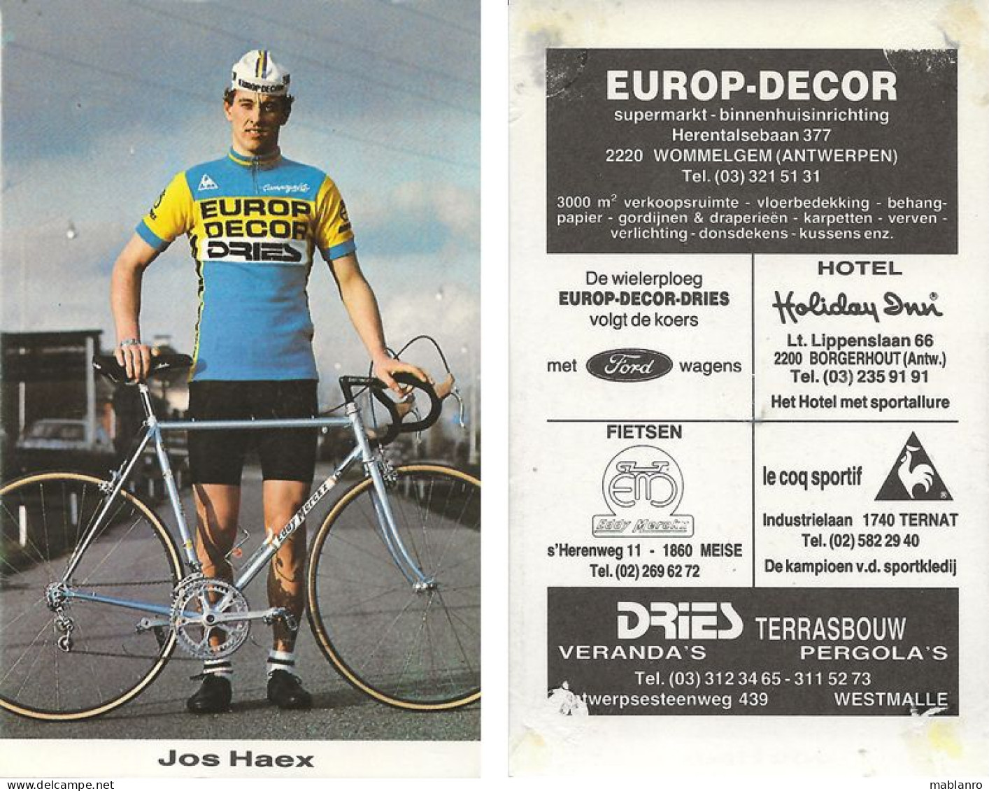 CARTE CYCLISME JOS HAEX TEAM EUROP DECOR 1983 FORMAT 6,5 X 10,5 ( VIR PARTIE ARRIERE ) - Cyclisme