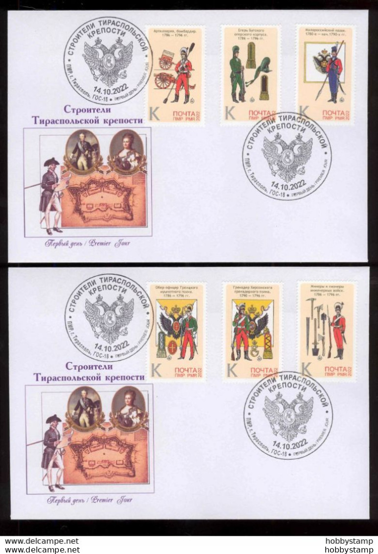 Label Transnistria 2022 Builders Of Tiraspol Fortress Uniform 2 FDCs - Fantasy Labels