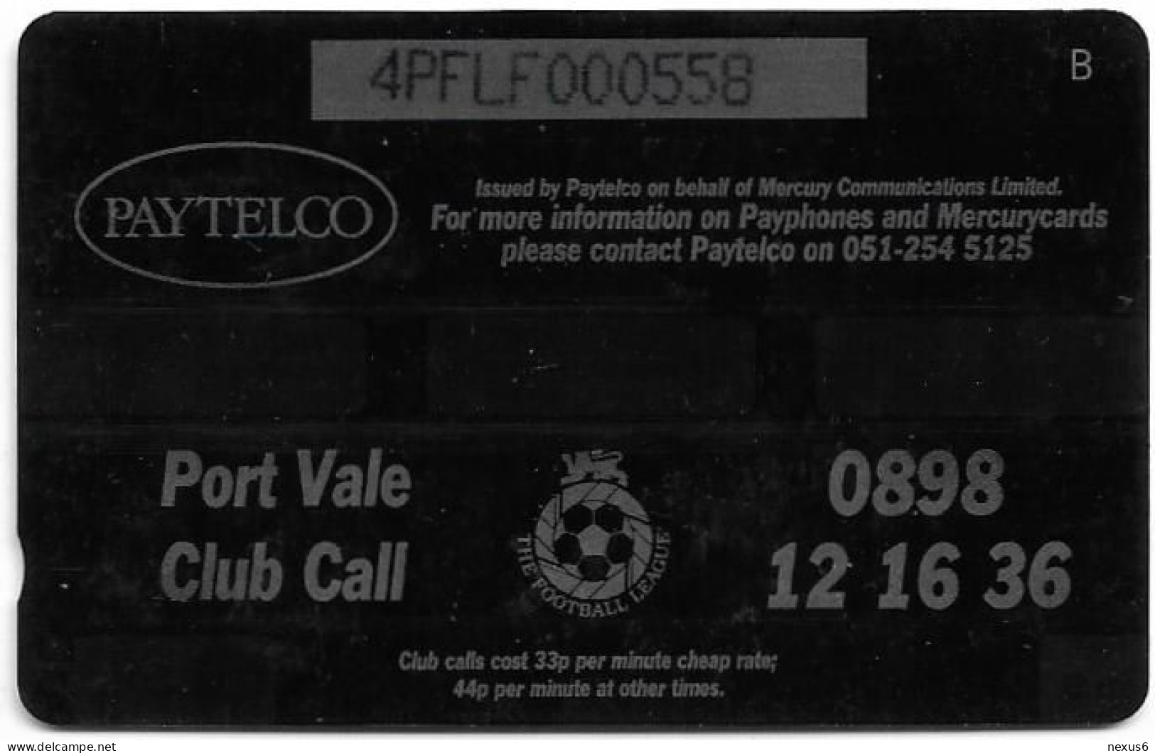 UK (Paytelco) - Football Clubs - Port Vale Team Photo - 4PFLF - 5.829ex, Used - Mercury Communications & Paytelco