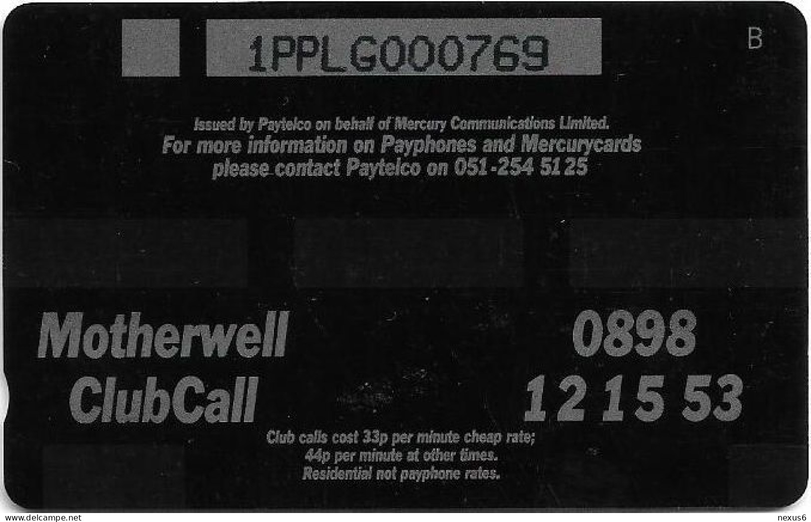 UK (Paytelco) - Football Clubs - Motherwell Team Photo - 1PPLG - 1.432ex, Used - Mercury Communications & Paytelco