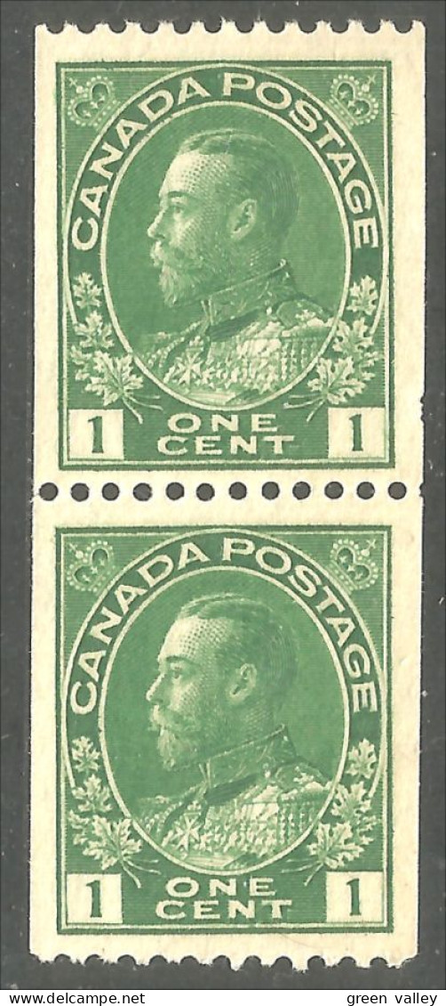 Canada 1911 King George V 1c Vert Green Paire Roulette Coil Pair MNH ** Neuf SC (01-31pr) - Ongebruikt