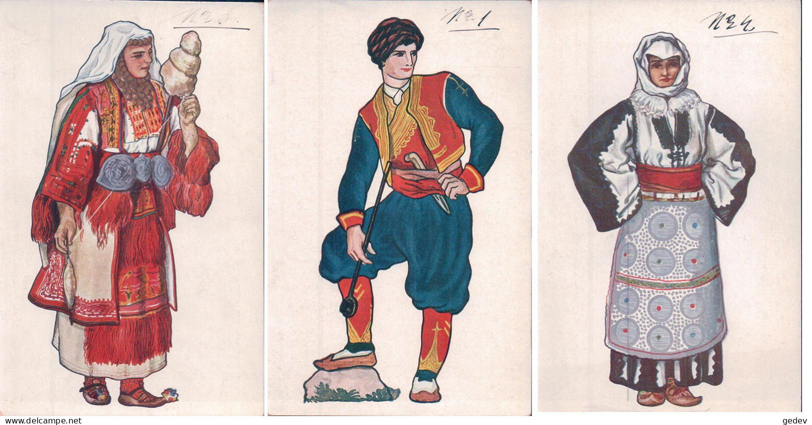 Yougoslavie, Costumes De Serbie Et Dalmatie, 3 Cartes (5.6.7) - Yugoslavia