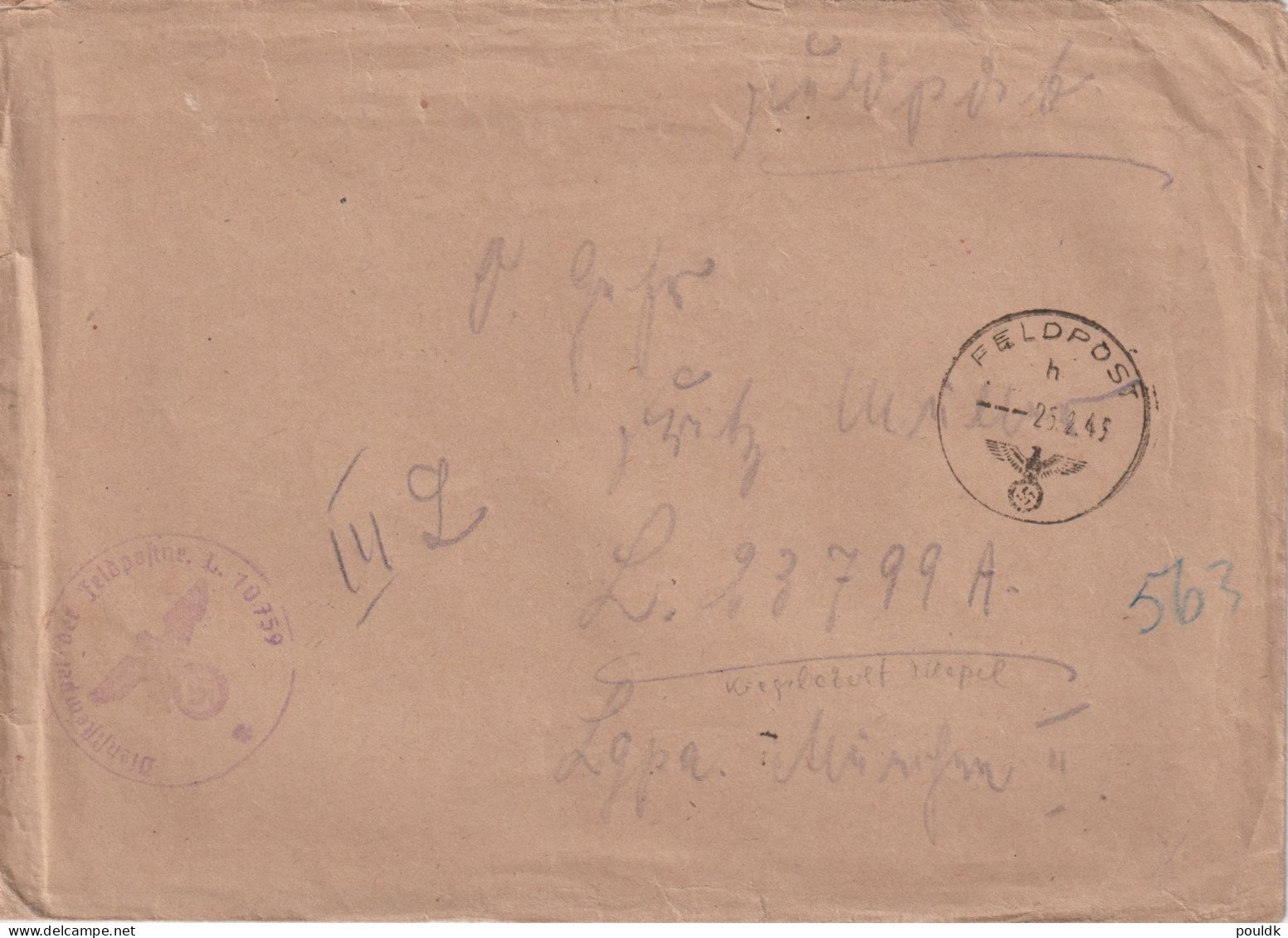 Late German Feldpost WW2 To Northern Italy, Kriegslazarett 934 FP L23799A LGPA München II (not Sure The Address Is  - Militares