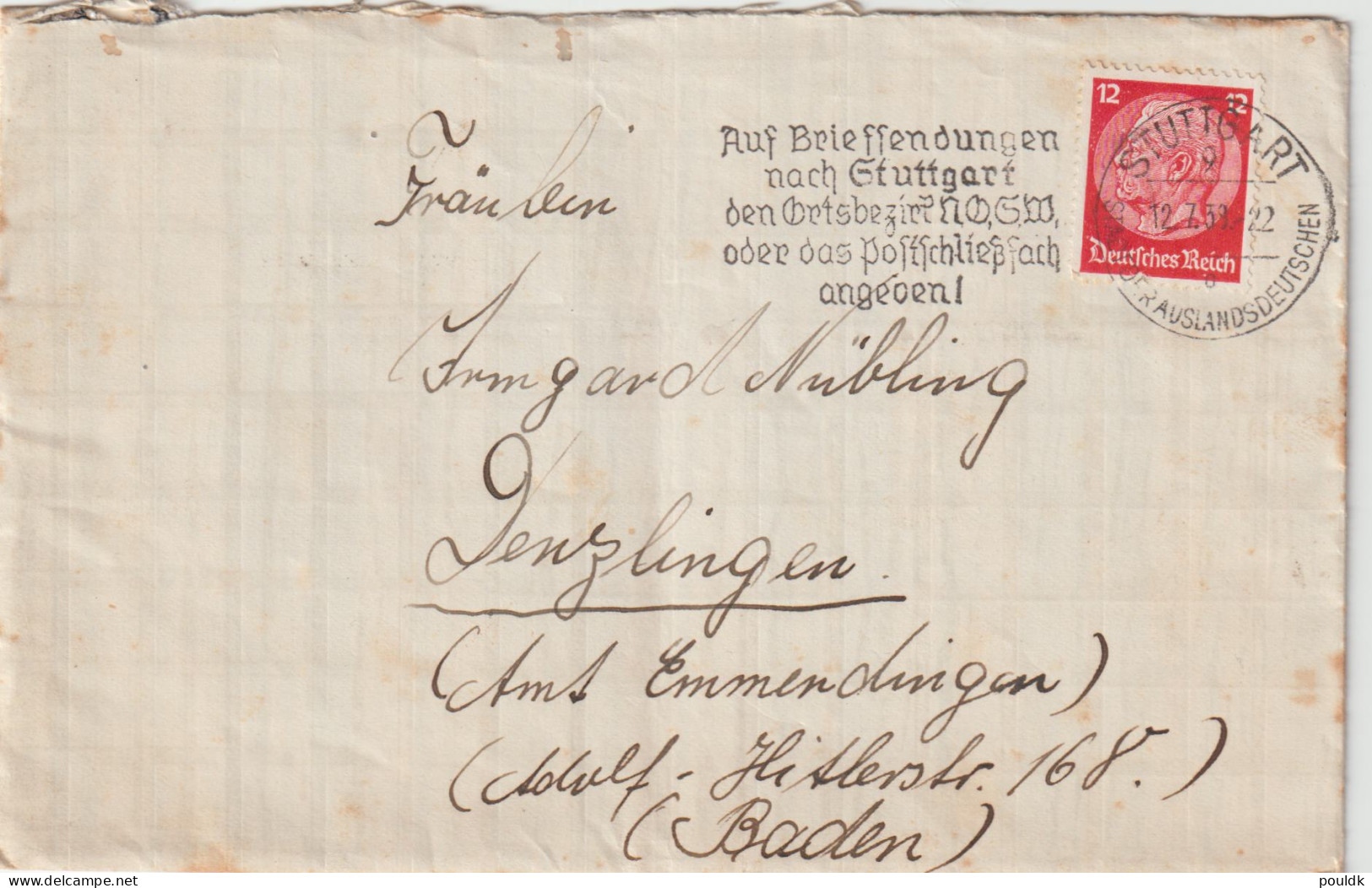 German Feldpost Before WW2 Posted From Standortlazarett Stuttgart (Abt. I) Dated Stuttgart 12.7.1939 W/letter. Postal - Militares