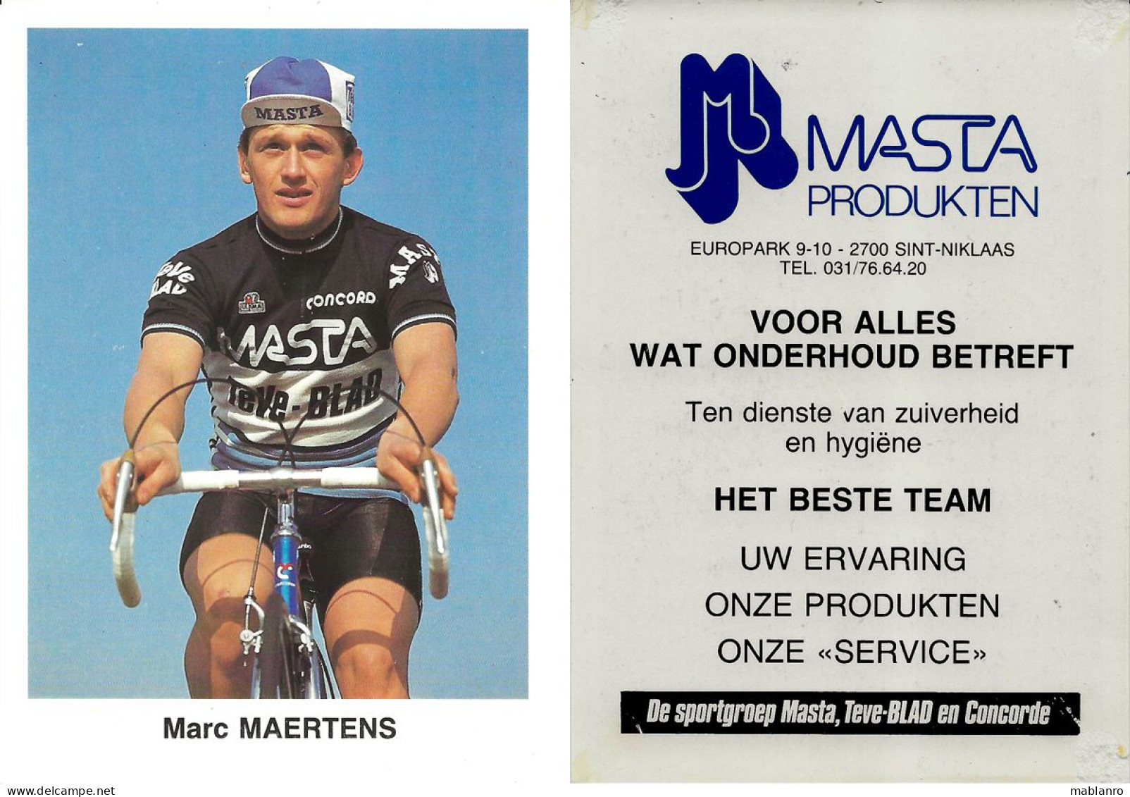 CARTE CYCLISME  MARC MAERTENS TEAM MASTA 1983 ( VOIR PARTIE ARRIERE ) - Cyclisme