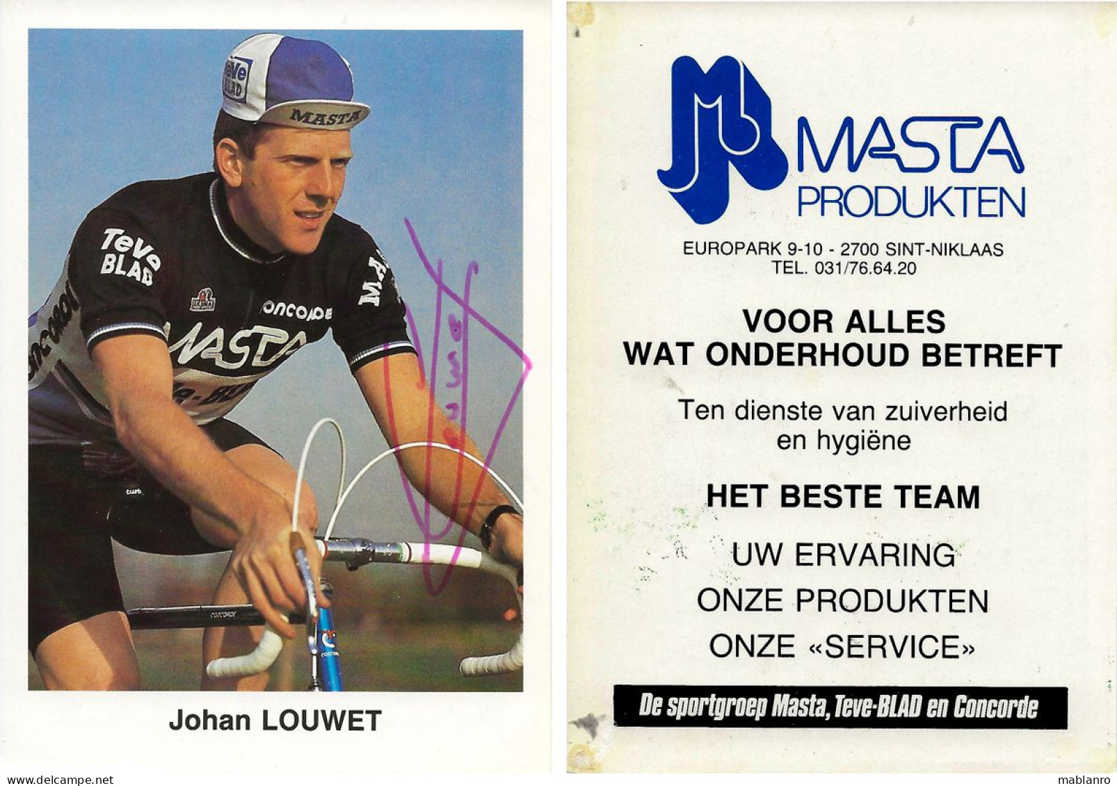 CARTE CYCLISME JOHAN LOUWET TEAM MASTA 1983 ( VOIR PARTIE ARRIERE ) - Cyclisme