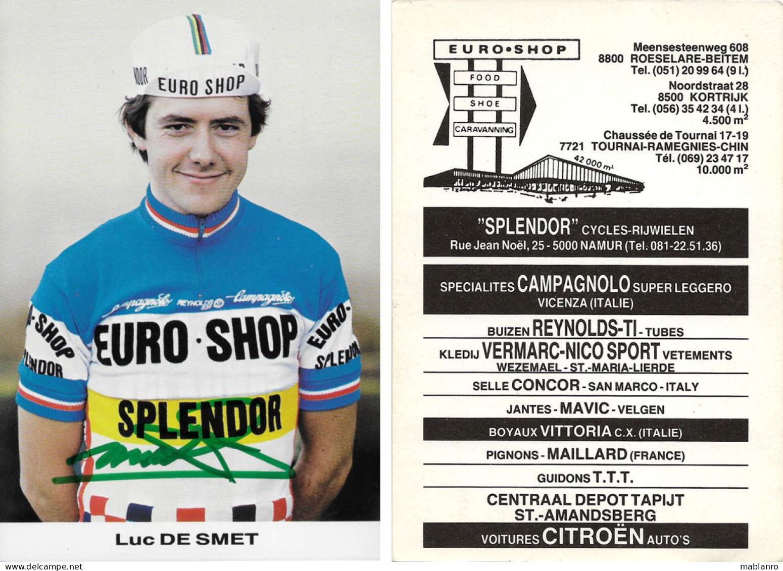 CARTE CYCLISME LUC DESMET SIGNEE TEAM EURO SHOP 1983 - Cyclisme