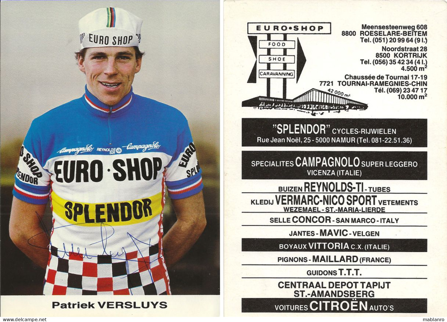 CARTE CYCLISME PSTRICK VERSLUYS SIGNEE TEAM EURO SHOP 1983 - Cyclisme