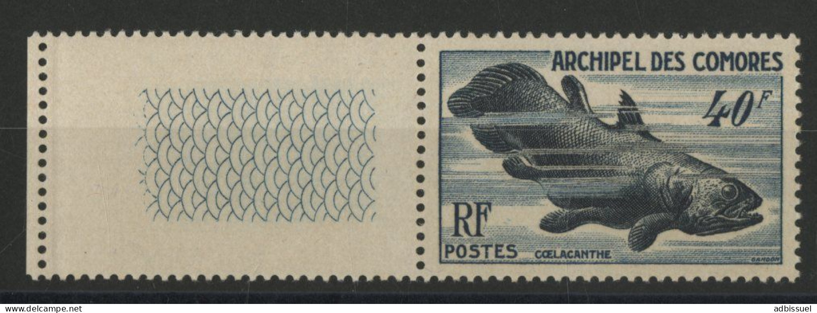 COMORES N° 13 Neuf ** (MNH) Cote 36 €  40 Fr COELACANTHE + Bord De Feuille - Unused Stamps