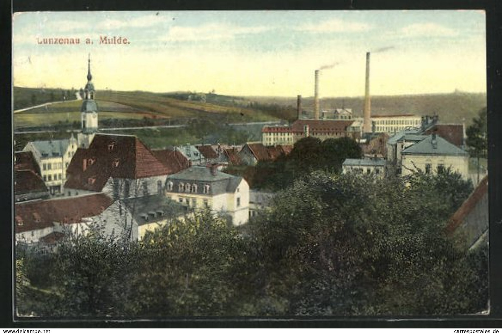 AK Lunzenau / Mulde, Teilansicht Mit Kirche Und Fabriken  - Lunzenau