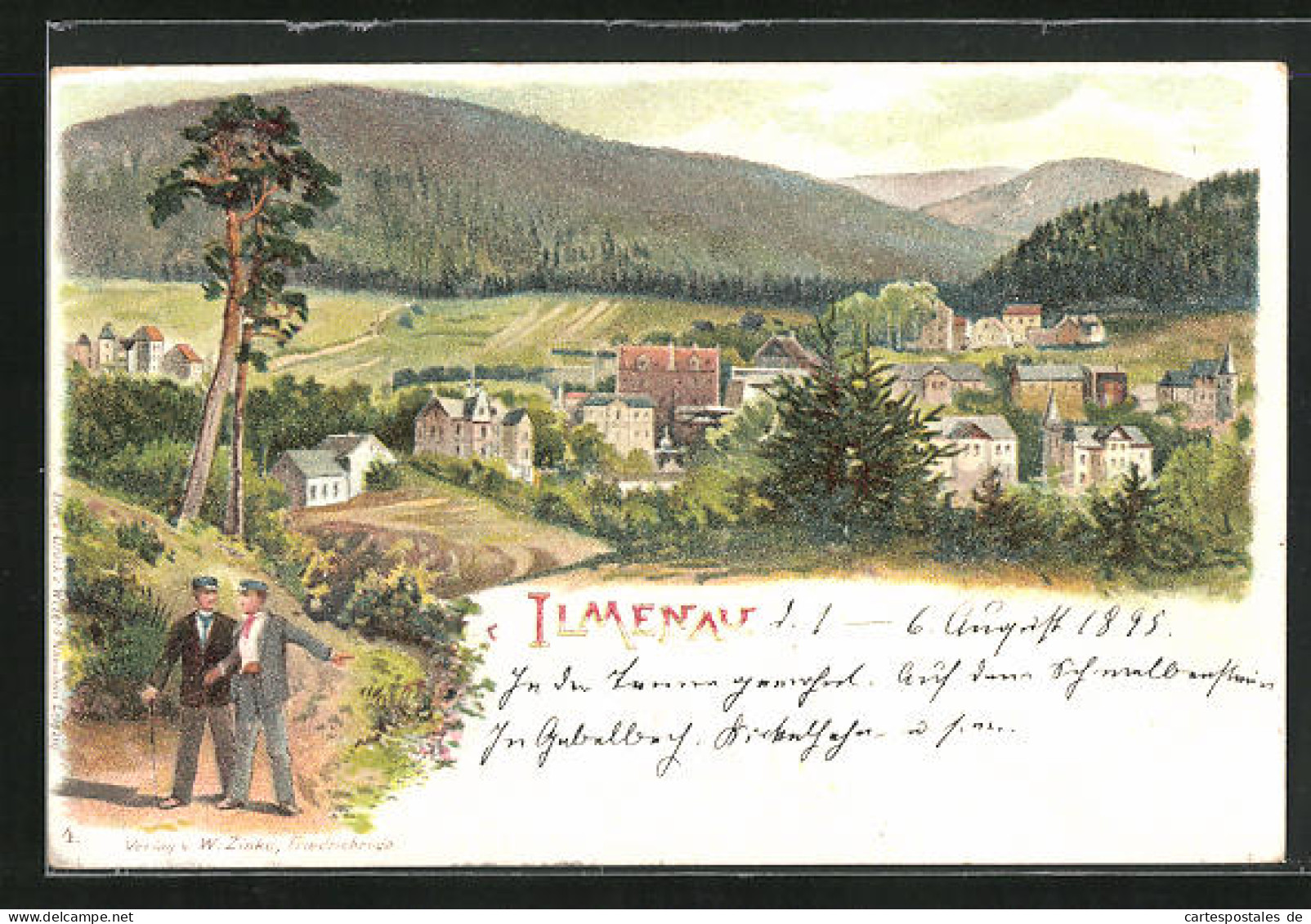 Lithographie Ilmenau, Ortsansicht Mit Fussgängern  - Ilmenau