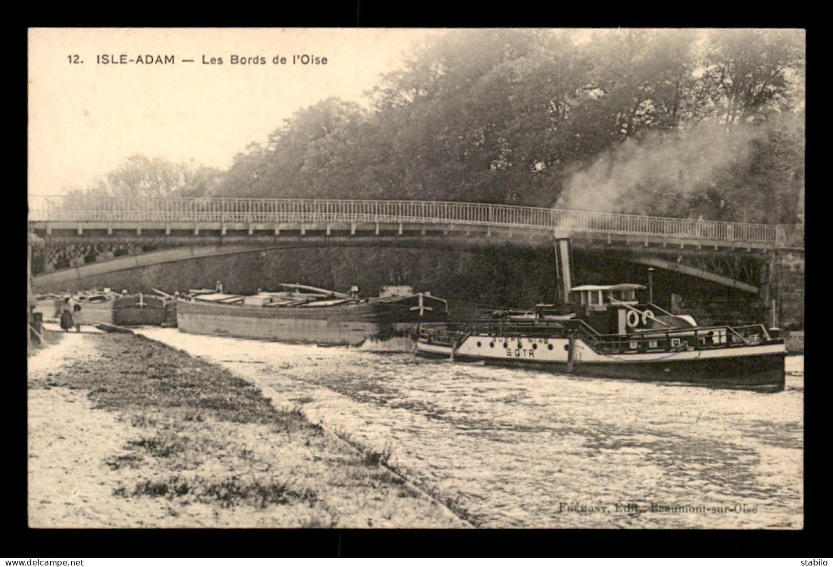 95 - L'ISLE-ADAM - LES BORDS DE L'OISE - REMORQUEUR "GUEPE N°42" TIRANT UN TRAIN DE PENICHES - L'Isle Adam