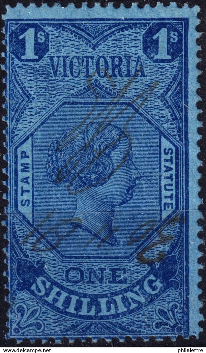 AUSTRALIA / VICTORIA - SG215 1sh Blue/blue P.12½x12¼ Stamp Statute Revenue Stamp - Used (1881 Pen Cancel) Very Fine - Gebruikt