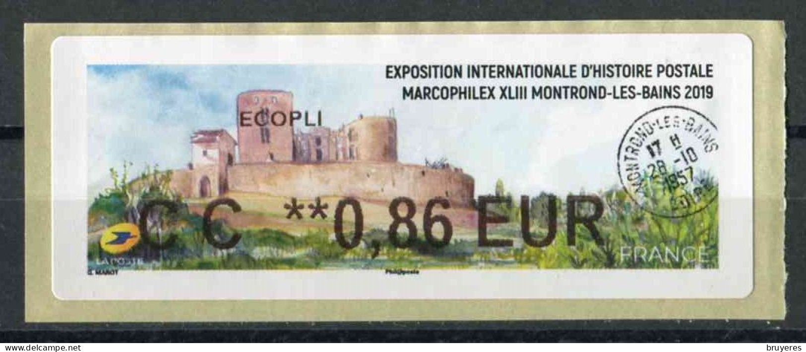 Timbre De Distributeur De 2019 "ECOPLI CC **0,86 EUR - MARCOPHILEX XLIII MONTROND-LES-BAINS" - 2010-... Viñetas De Franqueo Illustradas