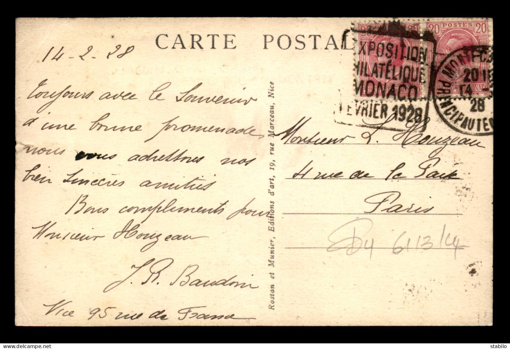 CACHET DAGUIN - EXPOSITION PHILATELIQUE MONACO FEVRIER 1928 - Postmarks