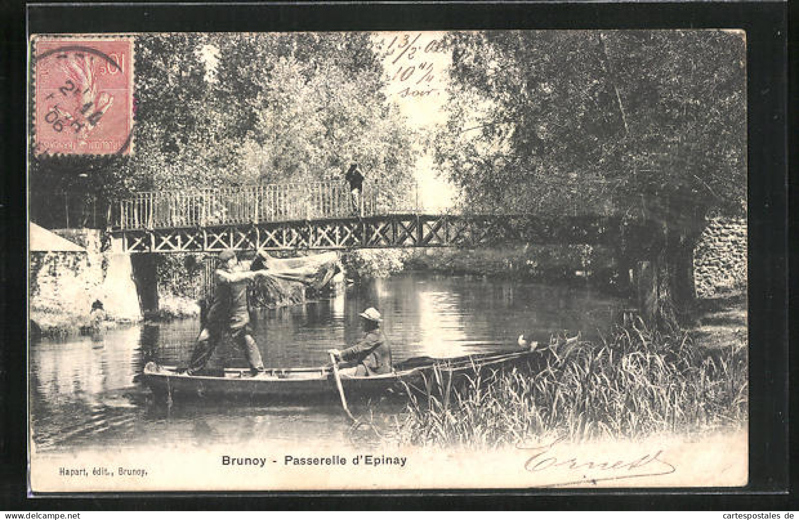 CPA Brunoy, Passerelle D`Epinay, Männer In Einem Kleinen Bateau Unter Der Pont  - Brunoy