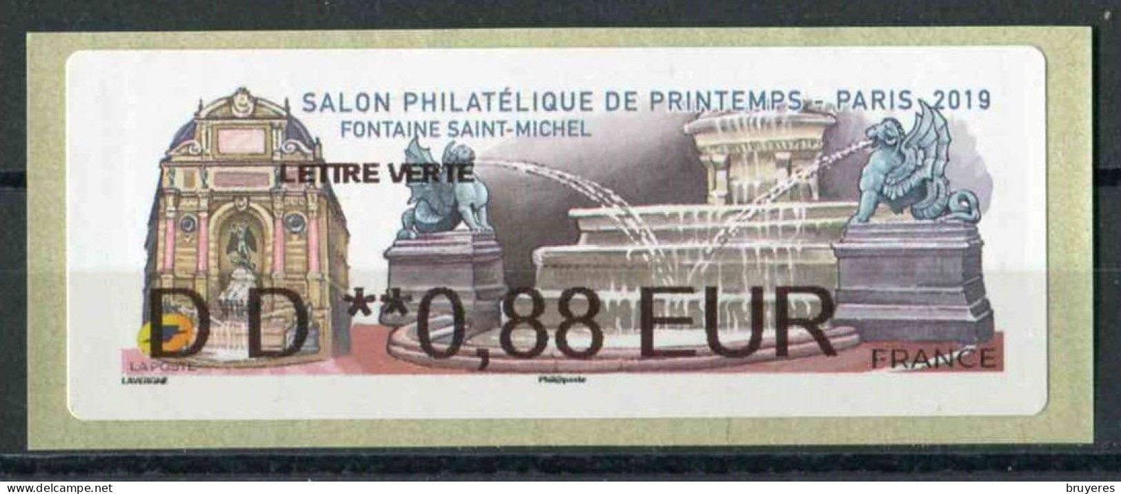 Timbre De Distributeur De 2019 "LETTRE VERTE DD **0,88 EUR - SALON PHILATELIQUE DE PRINTEMPS - PARIS" - 2010-... Abgebildete Automatenmarke