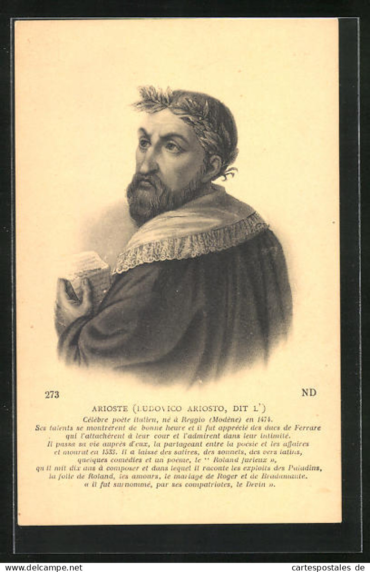 Künstler-AK Ludovico Ariosto, Darstellung Des Italienischen Poeten  - Schriftsteller