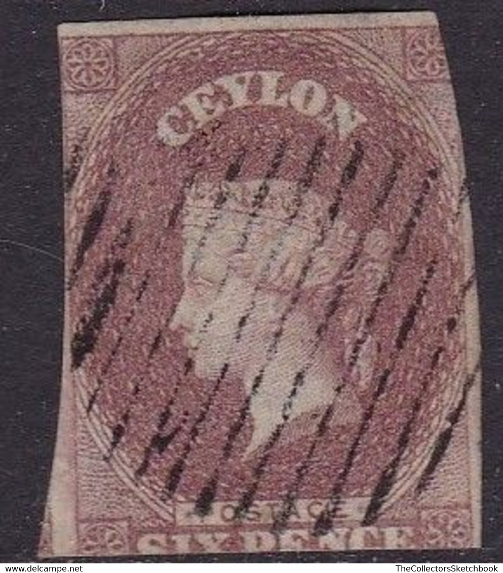 Ceylon 1857 6d Purple Brown On Blue Paper Good Used - Ceylon (...-1947)