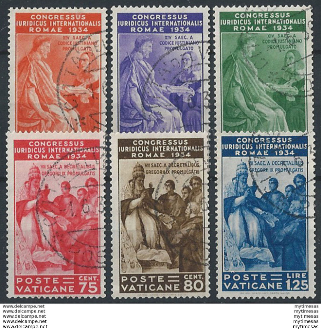 1935 Vaticano Congresso Giuridico 6v. Cancelled Sass. N. 41/46 - Sonstige & Ohne Zuordnung