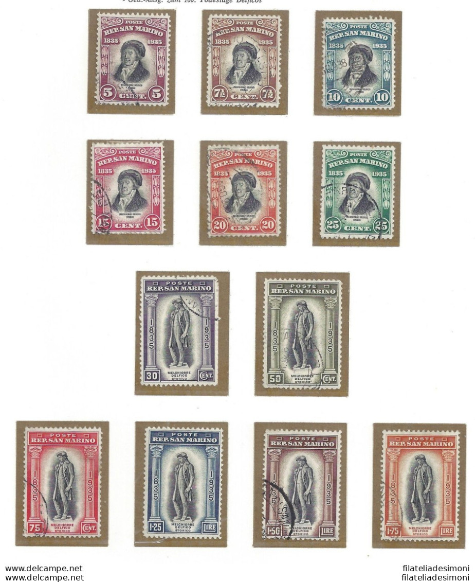 1935 SAN MARINO, N° 193/204 , Centenario Morte Di Delfico , Serie Completa Usat - Andere & Zonder Classificatie