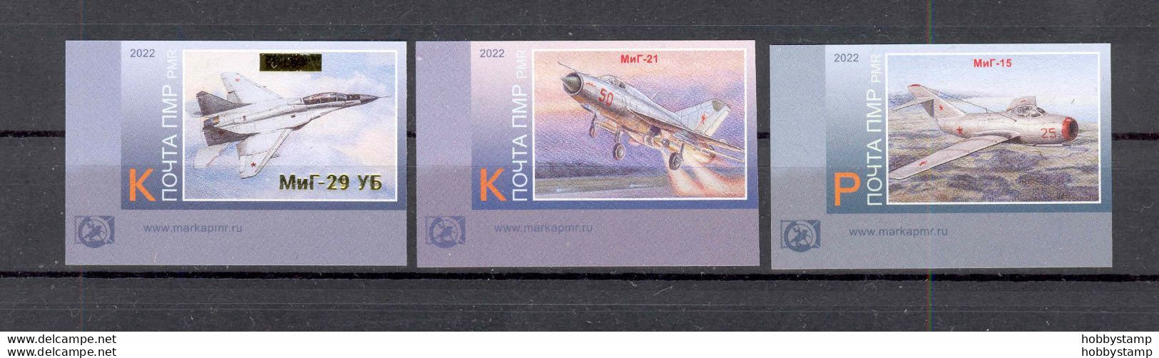 Label Transnistria 2022 Aviation Aircraft Of The Tiraspol Airfield 3v** MNH Imperforated Corner - Fantasy Labels