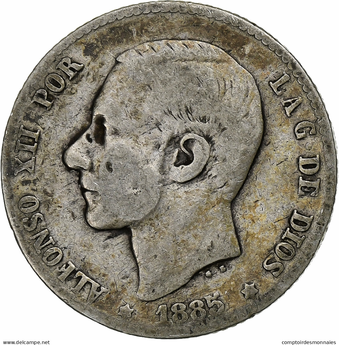 Espagne, Alfonso XII, Peseta, 1885, Madrid, Argent, TB, KM:686 - First Minting