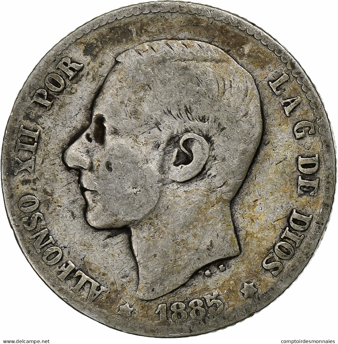 Espagne, Alfonso XII, Peseta, 1885, Madrid, Argent, TB, KM:686 - Eerste Muntslagen