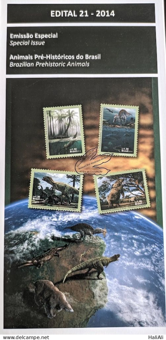 Brochure Brazil Edital 2014 21 Prehistoric Animals Of Brazil Dinosaur Without Stamp - Storia Postale