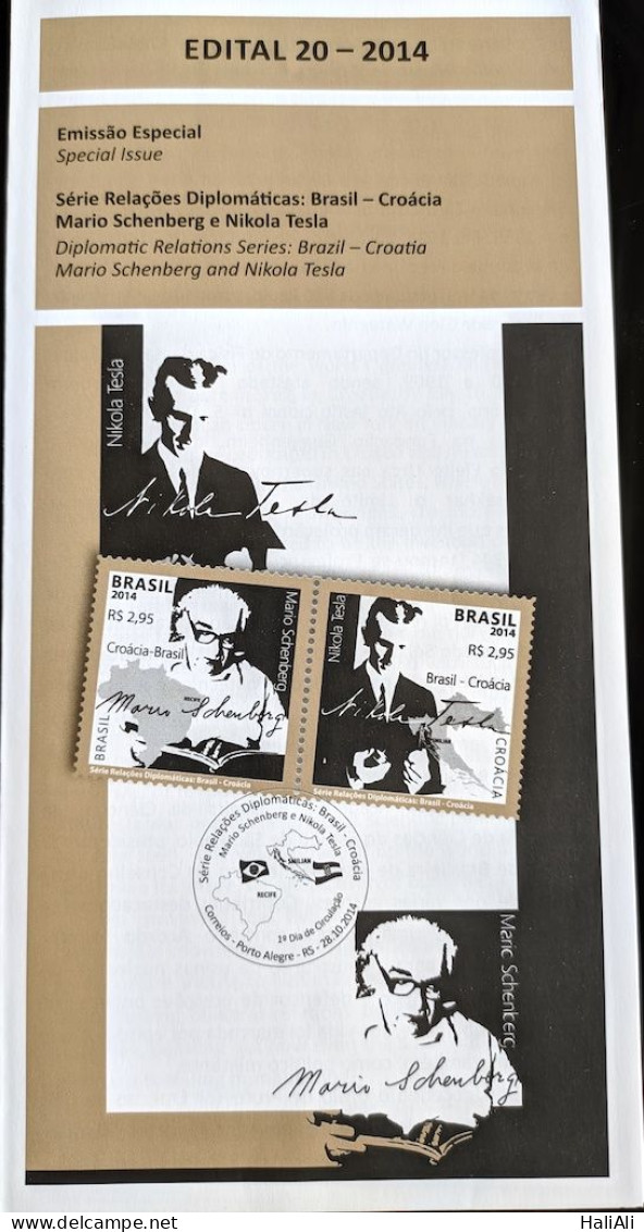 Brochure Brazil Edital 2014 20 Diplomatic Relations Croatia Nikola Tesla Mario Schenberg Without Stamp - Lettres & Documents