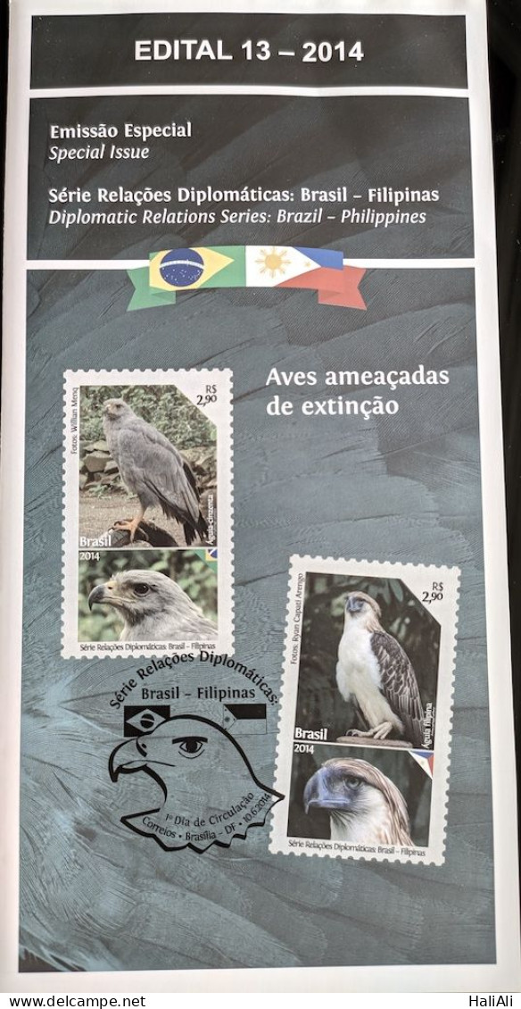 Brochure Brazil Edital 2014 13 Diplomatic Relations Brazil Philippines Birds Eagle Without Stamp - Brieven En Documenten