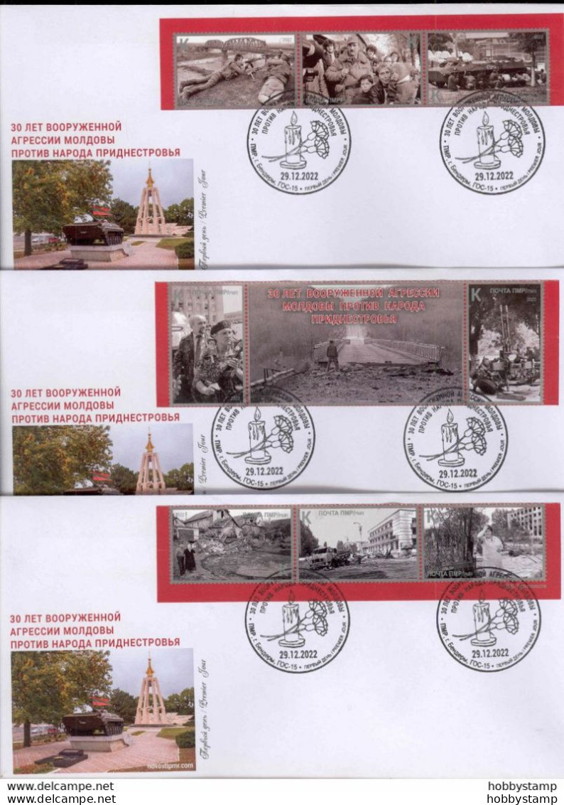 Label Transnistria 2022 30 Years Of Moldovan Armed Aggression Against The People Of Transnistria 3 FDCs Self-adhesive - Fantasy Labels