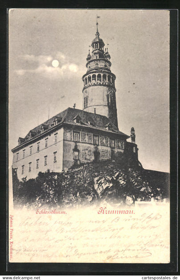 Mondschein-AK Krumau / Cesky Krumlov, Blick Auf Den Schlossturm  - Tschechische Republik