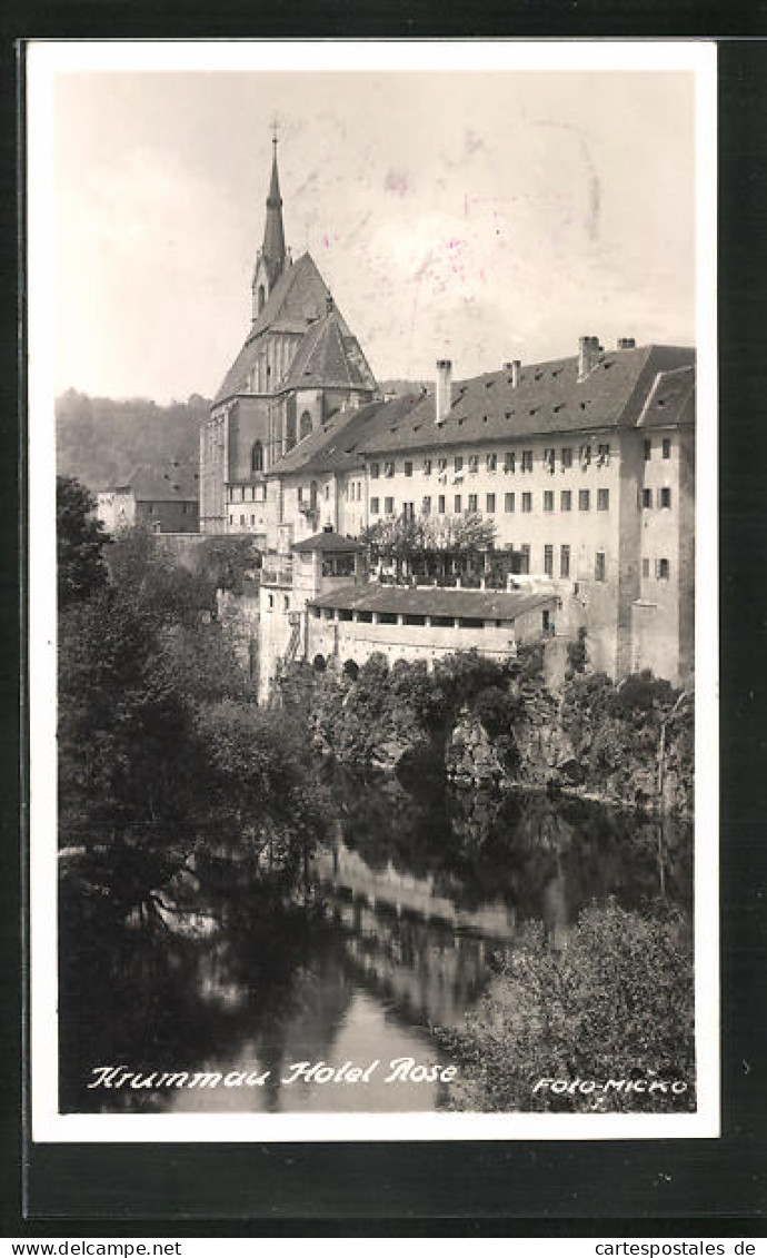 AK Krumau / Cesky Krumlov, Flusspartie Und Hotel Rose  - Tschechische Republik