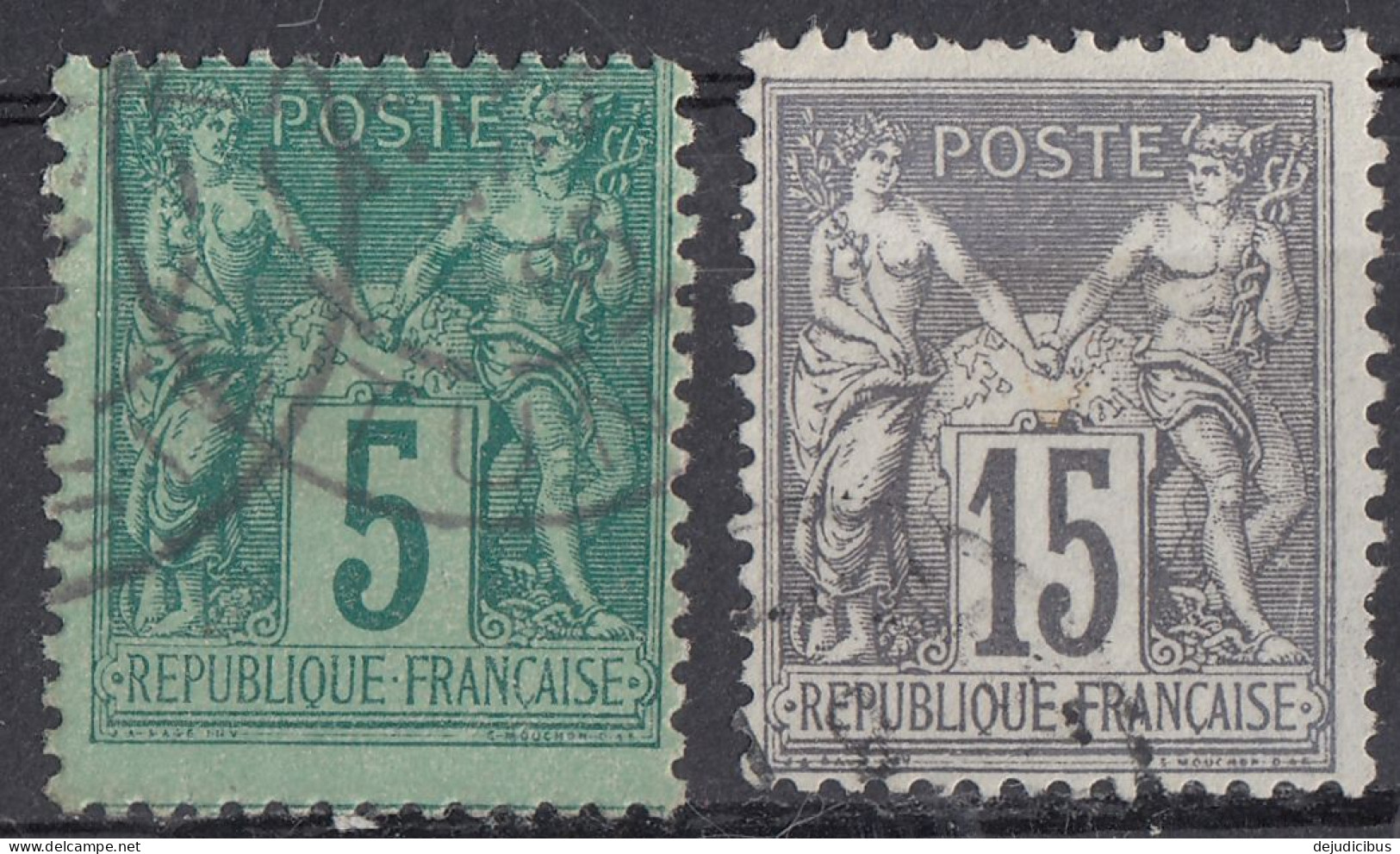 FRANCE - 1876 - Due Valori Usati: Yvert 75 E 77 - 1876-1898 Sage (Type II)