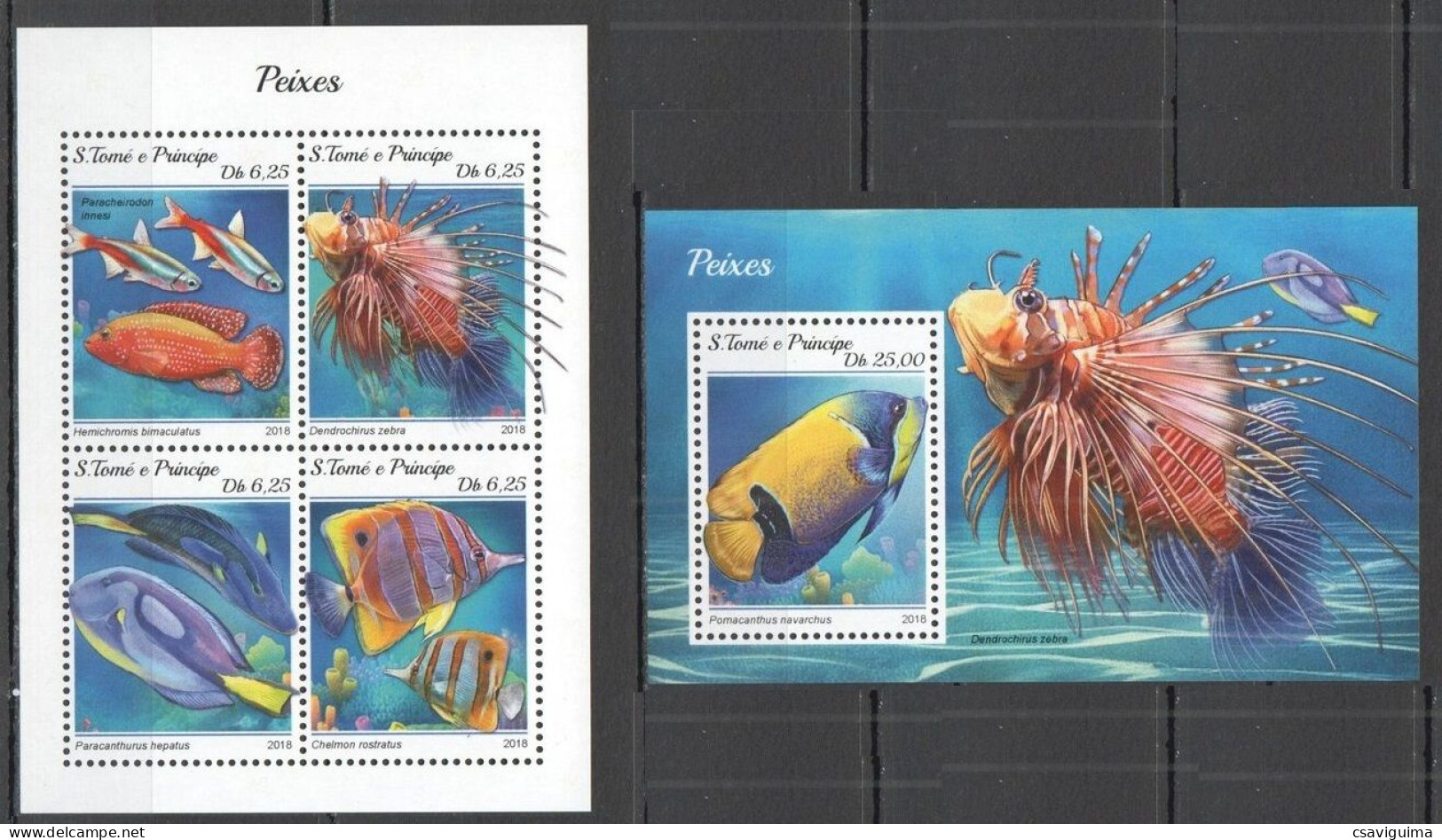 St Tome E Principe - 2018 - Fishes - Yv 6241/44 + Bf 1160 - Vissen