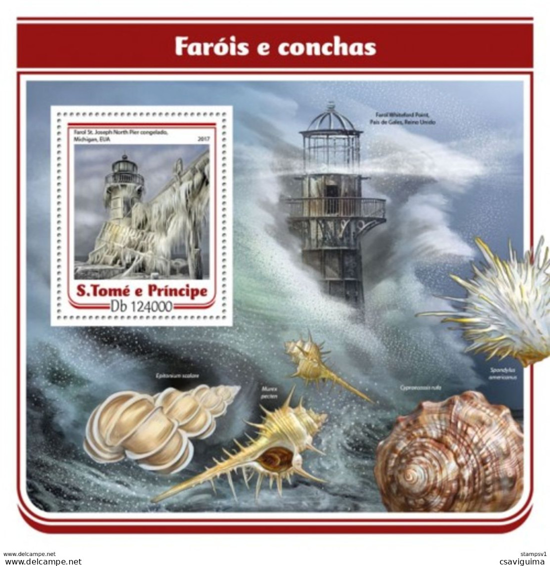 St Tome E Principe - 2017 - Lighthouses & Shell - Yv Bf 1009 - Conchas