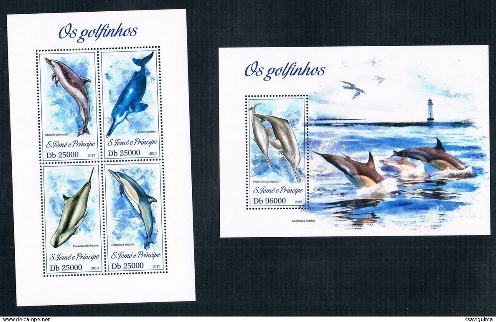 St Tome E Principe - 2013 - Dolphins - Yv 4208/11 + Bf 664 - Dolfijnen