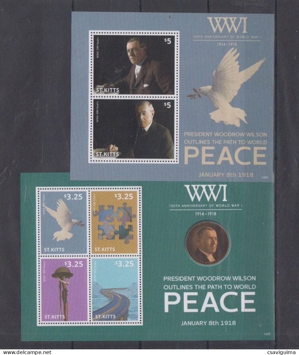 St Kitts - 2014 - WWI Peace - Yv 1655A/D + Bf 142A - WW1 (I Guerra Mundial)