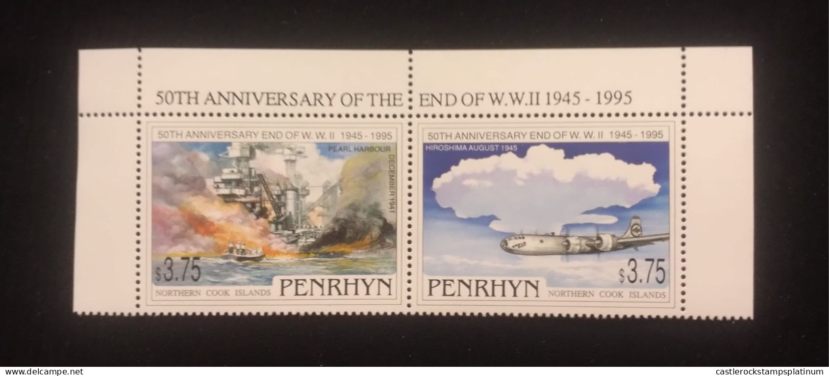 O) 1995 PENRHYN,  END OF WORLD WAR II, BATTLERSHIPS ON FIRE, PEART HARBOR, BOMBER ENOLA GAY, A- BOMB, CLOUD, PAINTING - - Penrhyn