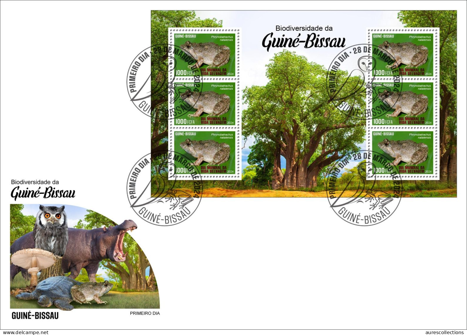 GUINEA BISSAU 2024 FDC MS 6V - REG & OVERPRINT - FROG FROGS GRENOUILLES - BIODIVERSITY - WILDLIFE WORLD DAY - Kikkers