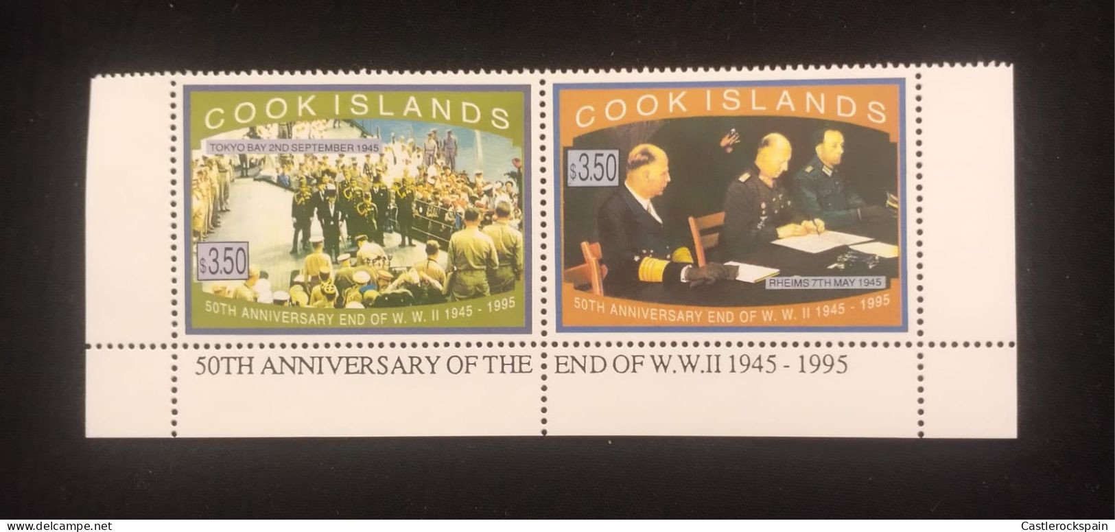 O)   1995 COOK ISLANDS, END OF WORLD WAR II, GERMAN SURRENDER, RHEIMS, JAPANESE SURRENDER, TOKYO BAY, MNH - Cook