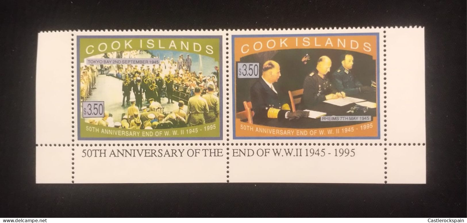 O)   1995 COOK ISLANDS, END OF WORLD WAR II, GERMAN SURRENDER, RHEIMS, JAPANESE SURRENDER, TOKYO BAY, MNH - Cookinseln