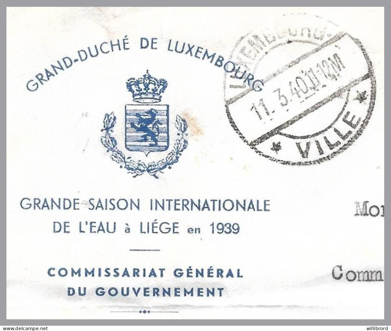 LUXEMBOURG 1940 OFFICIAL 5Fr Three-Towers - SOLE USE - Exprés To Int'l Water Exhibition, Liége, BELGIUM - Cartas & Documentos