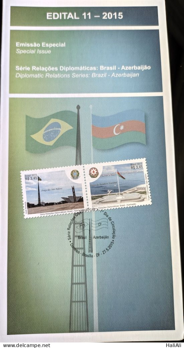 Brochure Brazil Edital 2015 11 Diplomatic Relations Azerbaijan Flag Without Stamp - Covers & Documents