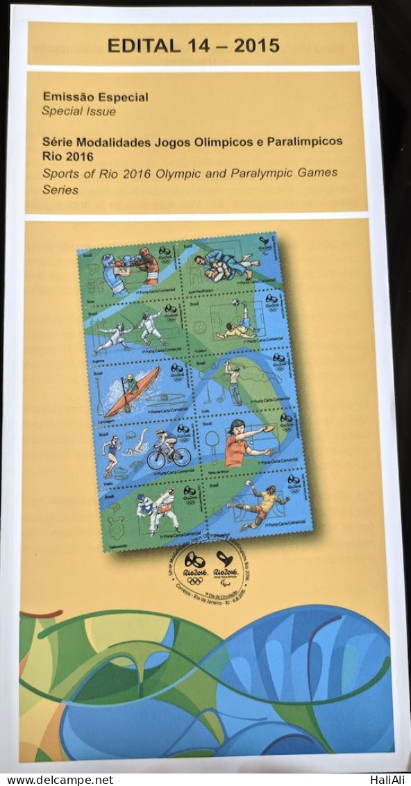 Brochure Brazil Edital 2015 14 Olympic And Paralympic Games Rio De Janeiro Without Stamp - Lettres & Documents