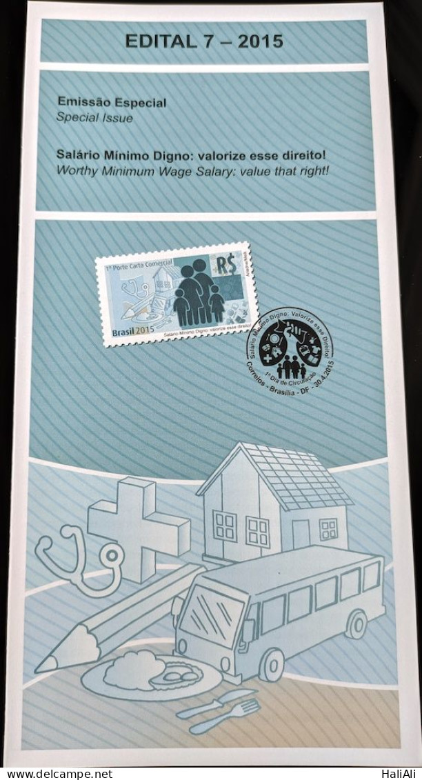 Brochure Brazil Edital 2015 07 Minimum Wage Dignified Money Economy Without Stamp - Covers & Documents