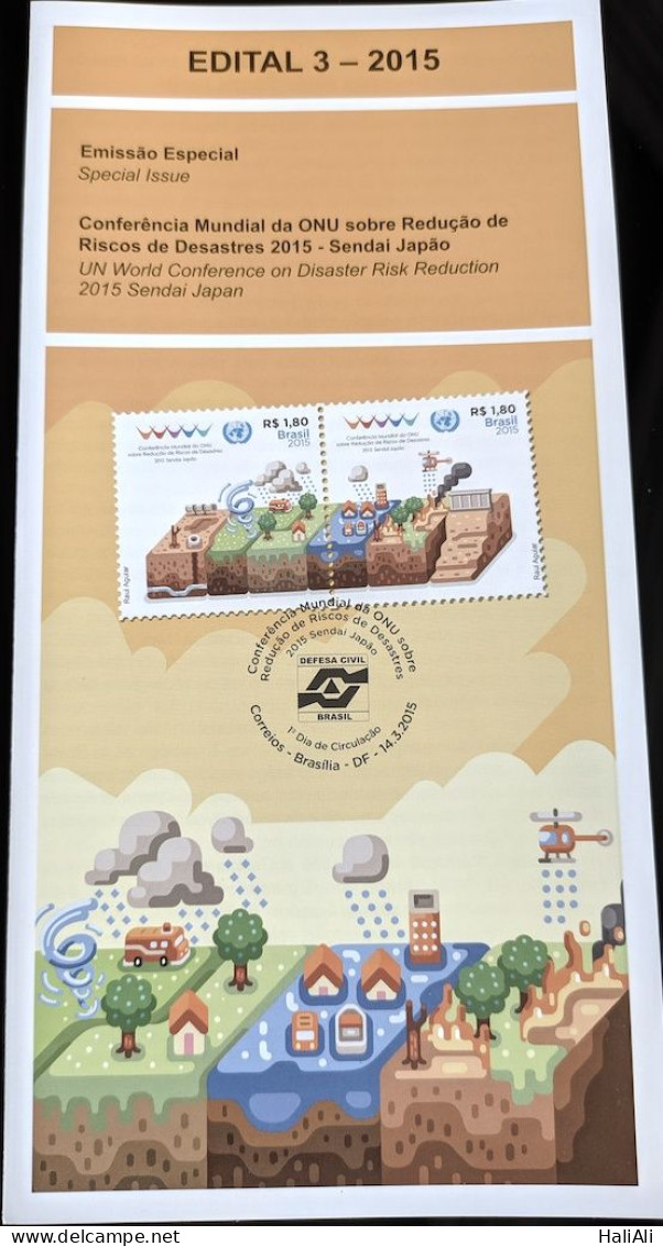 Brochure Brazil Edital 2015 03 Disaster Risk Reduction Sendai Japan Without Stamp - Brieven En Documenten